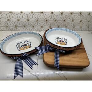 Teamson 1995 Country Home Oval Casserole Dishes in Original Baskets | Set‎ of 2